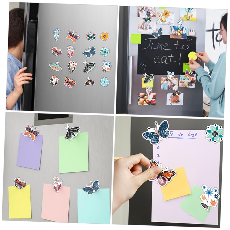 Mobestech 16pcs Butterfly and Flower Decorative Fridge Magnets Nature Theme
