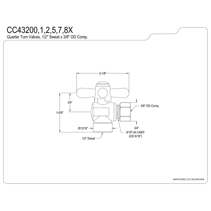 Kingston Brass CC43205X 1/2" Sweat x 3/8" OD Comp Angle