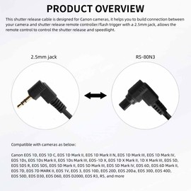 2.5mm to C3 Camera Shutter Release Cable Remote Control Cord Speedlight Flash Trigger Connect Spring Coiled Wire Cord for Canon EOS 7D 7D Mark II 6D 6D Mark II 5D 5DS 5D 5DS 5D