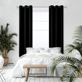 Hisemy Cortinas Blackout para Recamara，Cortinas de Sala de Estar（107 * 160CM)，Reducción de Ruido，Aislamiento Térmico，100% Poliéster Tela（2 Piezas)，Liso y Suave（Negro)