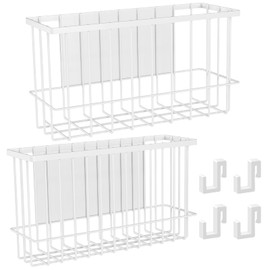 NiHome Magnetic Metal Basket Organizers 2PCS Medium & Small, Versatile Storage for Kitchen & Office Holds Up to 14 lbs, Easy Attach to Refrigerator or Any Magnetic Surface, Space-Saving Design (White)