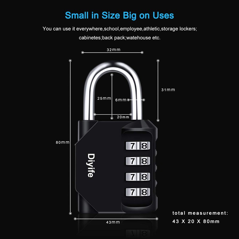 Combination Padlock, [2 Pack] Diyife 4 Digit Lock Combination, Padlock