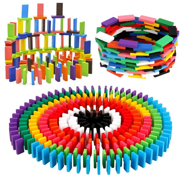 BigOtters 360PCS Super Domino Blocks, 12 Colors Wooden Domino Blocks Building Block Tile Game Racing Educational Toy for Kids Birthday Party Favor