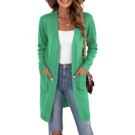 VIISHOW Cardigans for Women Loose Casual Long Sleeve Open Front Breathable Cardigans with Pockets, Green, X-Large
