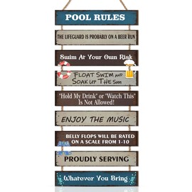 HPNIUB Funny Home Swimming Pool Rules Sign,Rustic Farmhouse Outdoor Enjoy Regulations Hanging Plaque Wall Bath for Bathroom Pool Backyard Summer House Beach Patio Party Decor 9pcs(27*5cm/10.6*1.9inch)