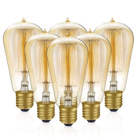 HESSION 6-Pack Edison Light Bulbs, 60w Vintage Edison Bulb, Squirrel Cage Filament Edison Bulbs, E26 Base - Amber Glass Warm White - Dimmable - ST58 Decorative Lightbulbs