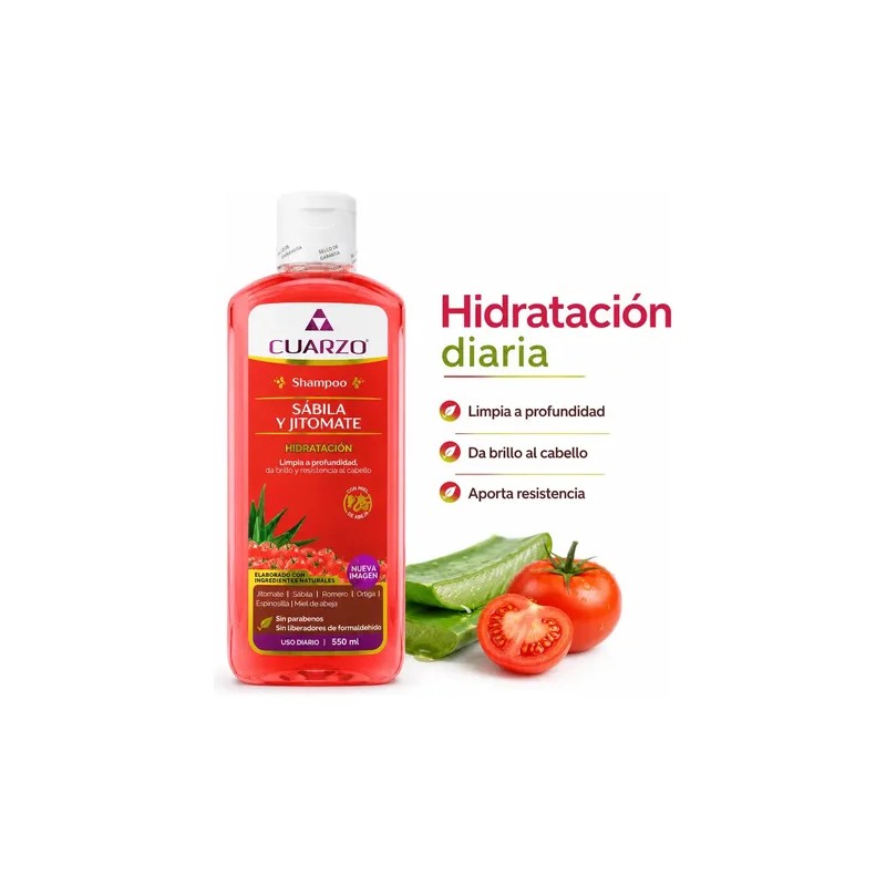 Shampoo Sabila Y Jitomate Para Cabello 550 Ml Cuarzo Natural