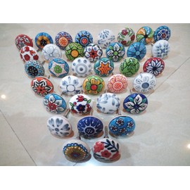 20 x Vintage-Look Flower-Design Ceramic Knobs