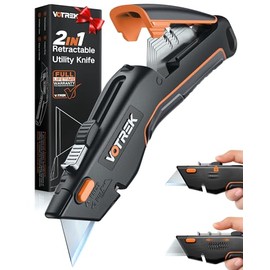 VOTREK® Box Cutter Utility Knife, [2-in-1] Retractable Box Cutter, with Blade Storage, Safety All Metal Heavy Duty Sharp Razor Knife for Home & Warehouse Cardboard, Carton, with Extra Blades