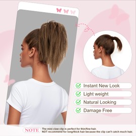 TESSHAIR Short Claw Clip Ponytail Extension, Messy Bun Hair Piece,100% Real Human Hair,6 Inch, #60 Platinum Blonde