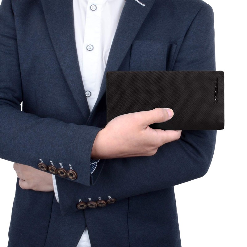 VISOUL Men's Bifold Long Wallet, IC Card Storage, No Coin