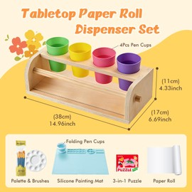 YOKUGO Kids Art Easel with Paper Roll Wooden Tabletop Paper Roll Dispenser