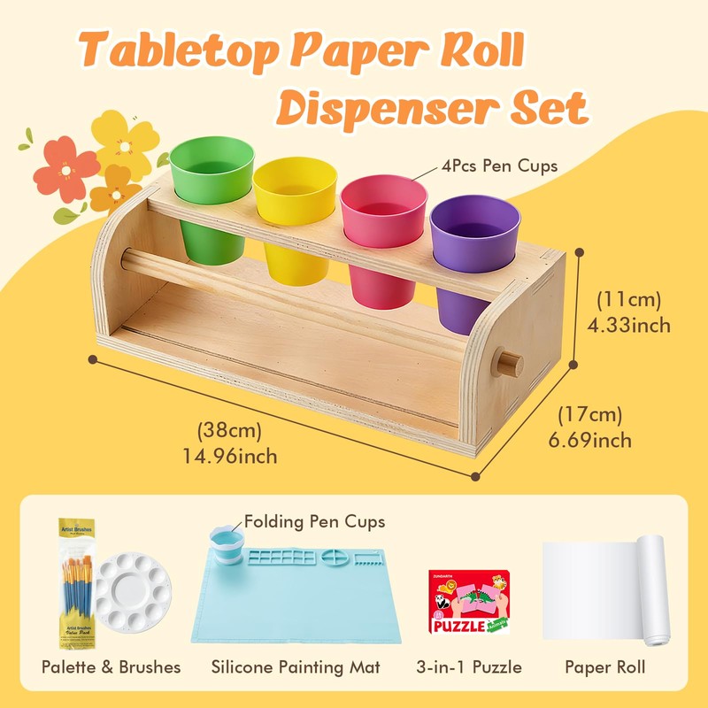 YOKUGO Kids Art Easel with Paper Roll Wooden Tabletop Paper