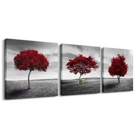 Canvas Wall Art Painting Decor-Panoramic black and white mangrove- 12" x 12" 3 Pieces Framed Canvas Prints Watercolor Giclee with Black Border Ready to Hang for Modern scenery Home Office Decor