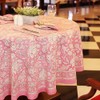 Labhanshi Pink Block Print Round Table Cloth|Indian Round Floral Cotton