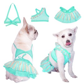TONY HOBY Dog Bikini Swimming Dress, Dog Beach Dress in Seaside, Pool, Dog Bathing Suit for Small Medium Dog (3PCS, Green, M)