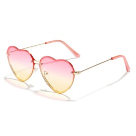 WDZAYXC Vintage Heart Sunglasses with Metal Frame, Hippie Glasses, Love Heart Sunglasses, UV Protection, Pink Yellow Gradient