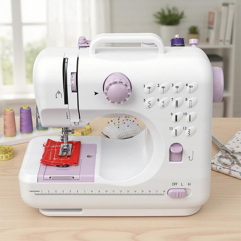 Kids Sewing Machine with 12 Built-in Stitches, 2-Speed Foot Pedal,