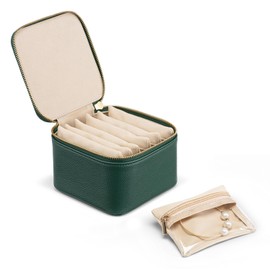 Vlando Small Travel Jewelry Box Organizer -6 Small Carry-on Zipped Pouches for Jewelries Necklaces Rings Earrings Necklace Sorting Storage, Dark Green