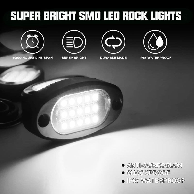 White Rock Lights,12 Pods Winunite 6000K Pure White LED Rock