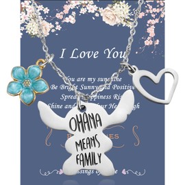 ThomJeley Stich Pendant Necklace for Women, Fashion Stainless Steel Hibiscus Heart Charm Necklaces Stich Lover Holiday Birthday Jewelry Christmas Jewelry Gifts