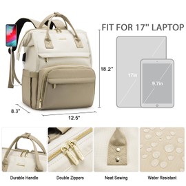 LOVEVOOK Travel Laptop Backpack for Women, 18-inch Large Capacity Outdoor Carry On Backpacks Purse, Business Computer Work Bags, Teacher Doctor Nurse Backpack with USB Port, Beige-Khaki
