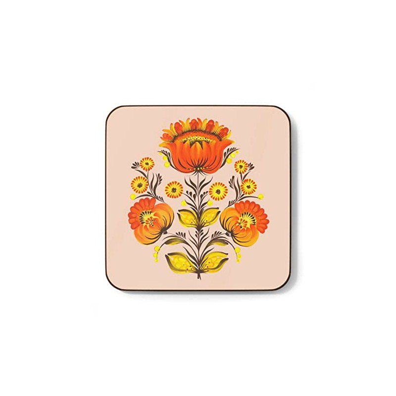 Folk Art Coasters set Orange Floral Choice of 2, 4