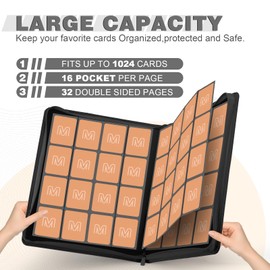 Premium Card Binder 16 Pocket,Trading Card Binder Holds up to 1000+Cards Sturdy Card Collection Album, Card Holder Folders for MTG, TCG, Game Cards & Sports Cards