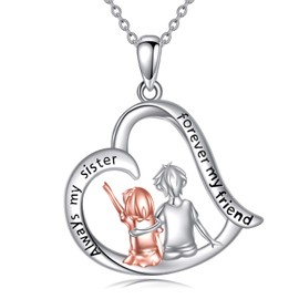 VONALA Sister Gifts from Brother for Sister, 925 Sterling Silver Brother and Sister Necklace, Heart Pendant Jewellery, Birthday, Christmas Gifts for Sister, Brother, Women, Girls, Sterling Silver