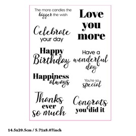Happy Birthday Blessing Words Clear Stamps Silicone Stamp Cards with Sentiments, Greetings Words Flower Transparent Seal Stamps for Holiday Card Making Decoration DIY Scrapbooking Album DIY Crafts