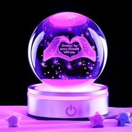 hochance 3D Hand Crystal Ball (2.4in/6cm) with LED Wooden Stand，Small Nightlight for Kids Gifts Girlfriend Wife Mom Lovers Girls Boys Birthday Glass Balls Decor Lamp