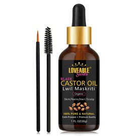 Loveable Secrets Organic Castor Oil - 1 FL Oz, 100% Pure, Natural Cold Pressed Castor Oil for Skin, Hair Repair, Growth, and Nourishment, Moisturizing Formula for Eyebrows, Eyelashes, and Nail Health
