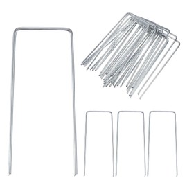 M METERXITY 20-Pack Landscape Staples, 4" 10 Gauge U-Shaped Garden Stakes Galvanized Anti-Rust Sod Staples Spikes Pins for Anchoring Landscaping Fabric/Garden Decorations [Silver]
