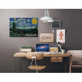 Lantern Press Massachusetts, Starry Night, Bigfoot, (24x36 Wrapped Canvas, Wall Decor, Artwork)