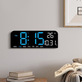 Large Digital Wall Clock Digital Alarm Clock Large LED Display Desk Wall Clock with Temperature Date Week Display Adjustable Brightness 12 24H Display for Home Bedroom Office