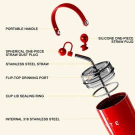 OTE OTE 30OZ Tumbler with Handle, 316 Stainless Steel Water Bottle with Straw, 800ML Vacuum Insulated Bottle, Insulated Travel Mug, Tumbler for Office or Home, Cup Holder Friendly, Keep Hot/Cold (Black)