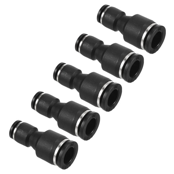 PATIKIL 5pcs 10mm to 6mm Airline Fittings, Straight Pneumatic Quick Connect, Black