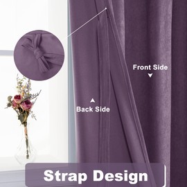 Hiasan Lavender Room Darkening Curtains 96 Inches Length - Grommet Thermal Insulated Light Blocking Luxury Velvet Curtain Drapes with Tiebacks for Living Room Bedroom, 2 Panels, 52 Inches Width