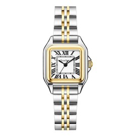 Szaikyri Classic Square Watches for Women with Roman Numerals Ladies Casual Dress Watch (Silver&Gold-Black)