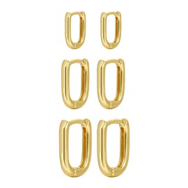 3 Pairs Chunky Gold Hoop Earrings Set for Women Dainty Rectangle Hoop Earrings Lightweight Small Huggie Hoop Earrings Hypoallergenic Minimalist Stud Earrings Trendy Jewelry (Gold)