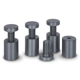 PrecisionGeek Sign Standoff Wall Mount Fixings Spacer, Grey Alu 16mm dia L=25mm - 4x barrels 4x screws