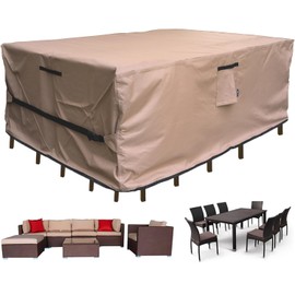 Patio Furniture Set Cover Rectangular Heavy Duty 600D Waterproof Outdoor Sectional Sofa Couch Cover Large Outside Dining Table and Chairs Covers Patio Conversation Set Cover Brown 88 x 62 x 28.5 Inch
