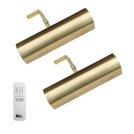 Royal Designs, Inc. Cordless Remote Control LED Picture Light, Dimmable with Timer Function, Brushed Satin Brass, 8.75 Inches, 2 Pack