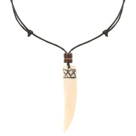 Made by Nami Surfer Halskette mit Anhänger & Kokosnuss Perle - Herren Surfer-Kette Verstellbar mit Holz-Perle - Handmade Strand-Schmuck - Wasserfest - Sommer-Schmuck Männer Halsschmuck (Zahn)