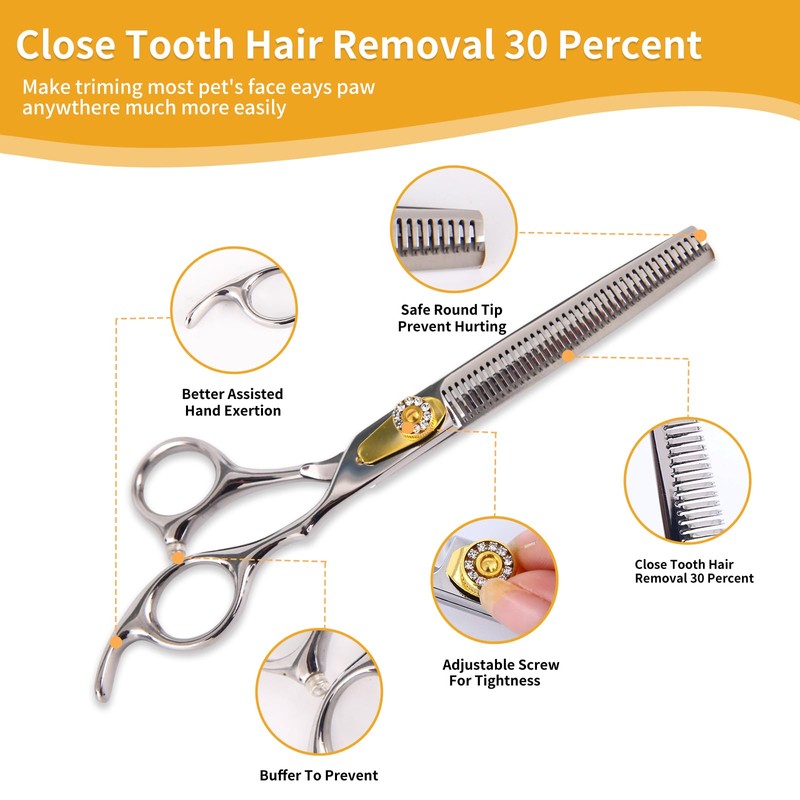 7 Inch Professional Dog Grooming Scissors Kit, 6-in-1 Pet Grooming