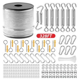 1/16 Stainless Steel Cable, 328ft Aircraft Wire Rope Set, with M5 Turnbuckles, Hooks, Clamps, Aluminum Sleeves, Thimbles, 7x7 Steel Clothes Line Wires 368lbs Breaking Strength (Silver, 1/16" 328FT)