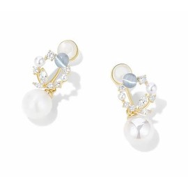 ONNFMH Pink Gold Cherry Blossom Bow-Knot 18k Women's Popular Earrings, Pearl