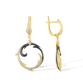 Santuzza Sterling Silver Round Gemstone Earrings Yellow Black Plated Cubic Zirconia Geometric Circle Drop Earrings for Women