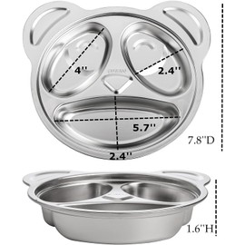 WOYAODONG 4Pcs Stainless Steel Divided Plates, 304 Stainless Steel Cute Panda Shape Divided Plates for Picky Eaters, Lunch, Camping