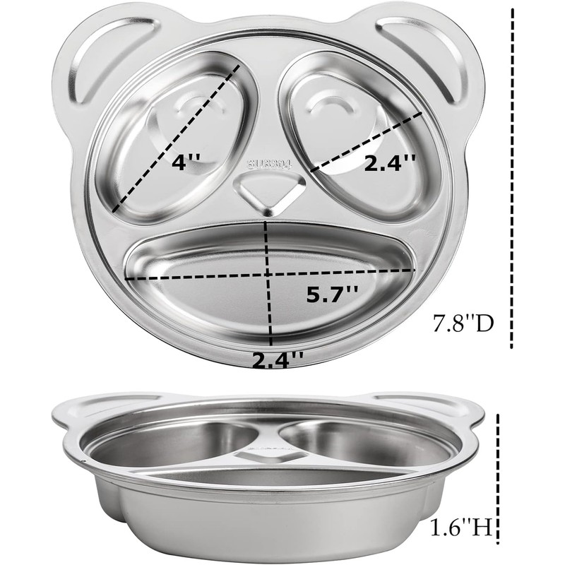 WOYAODONG 4Pcs Stainless Steel Divided Plates, 304 Stainless Steel Cute